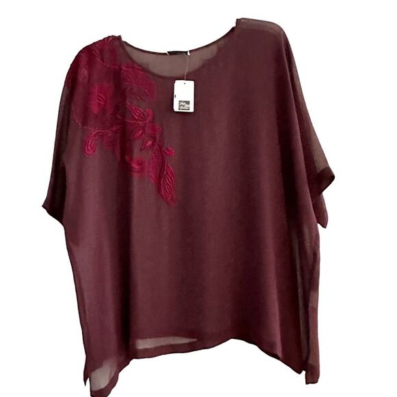 DRIES VAN NOTEN Maroon Sheer Floral Embroidered Silk Blouse Top Shirt NWT 42 - Picture 1 of 13